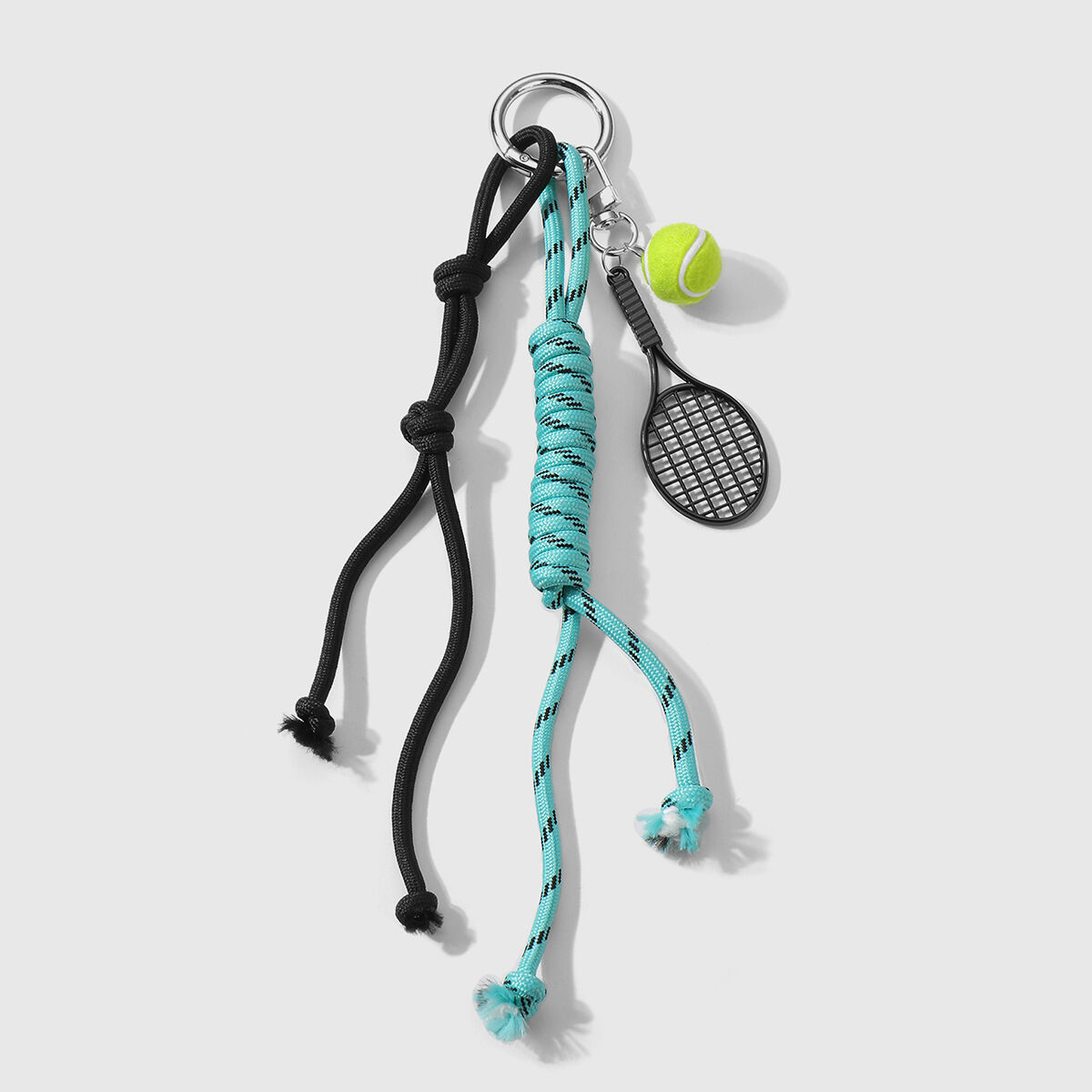 1 portachiavi a forma di mini racchetta da tennis intrecciata verde 