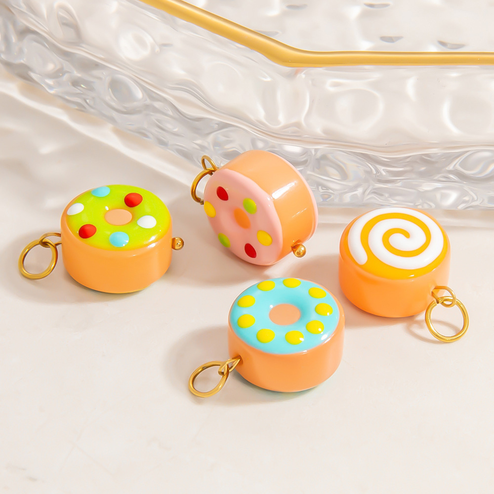 1 Piece Chromatic Series Sweet Doughnut Coloured Glaze Stainless Steel Waterproof Gold Color Women's Pendants Picture3