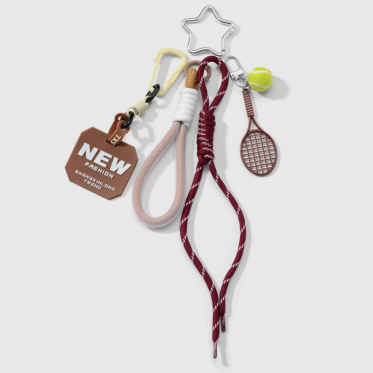 1 llavero con combinación de raqueta de tenis y cuerda de escalada roja 