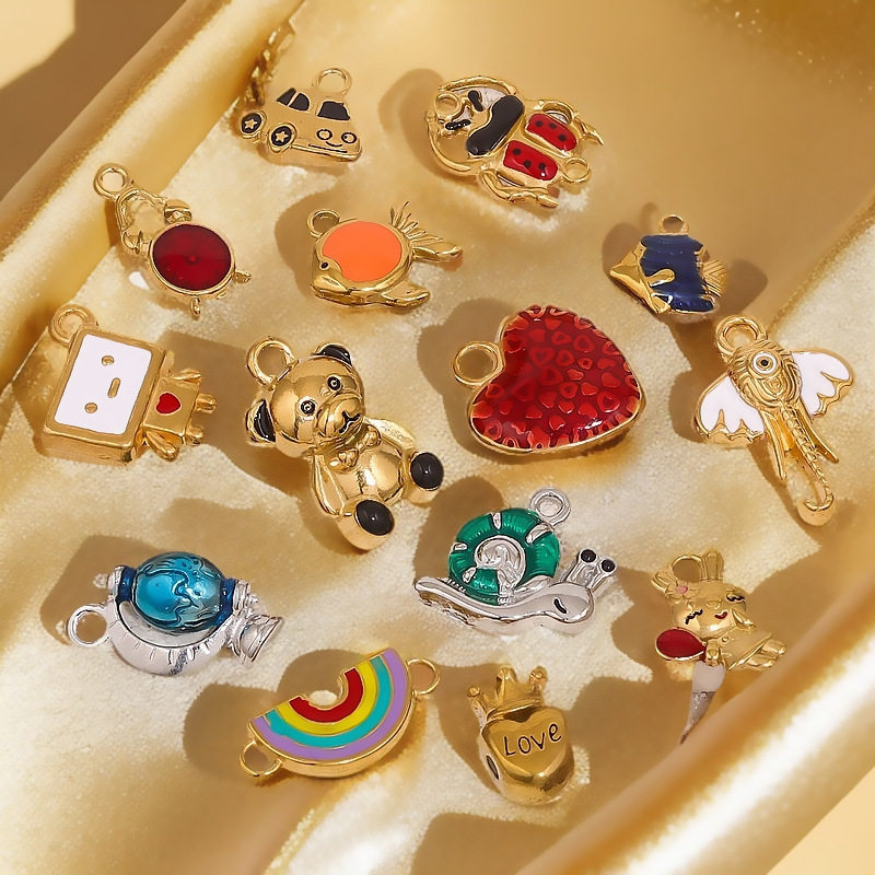1 Piece Chromatic Series Cute Cartoon Stainless Steel Waterproof Gold Color Women's Pendants Picture4