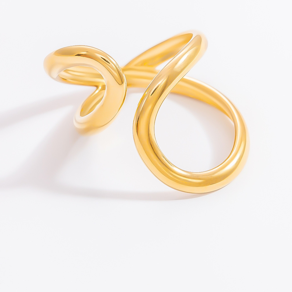 1 Stück Modern Series Klassischer Asymmetrischer Twist Edelstahl Wasserdicht Goldfarbener Damenring Verstellbar Bild5