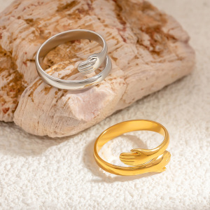 1 Stück Romantische Serie Edgy Hug Figur Edelstahl Wasserdicht Goldfarben Damen Verstellbarer Ring h5 Bild4