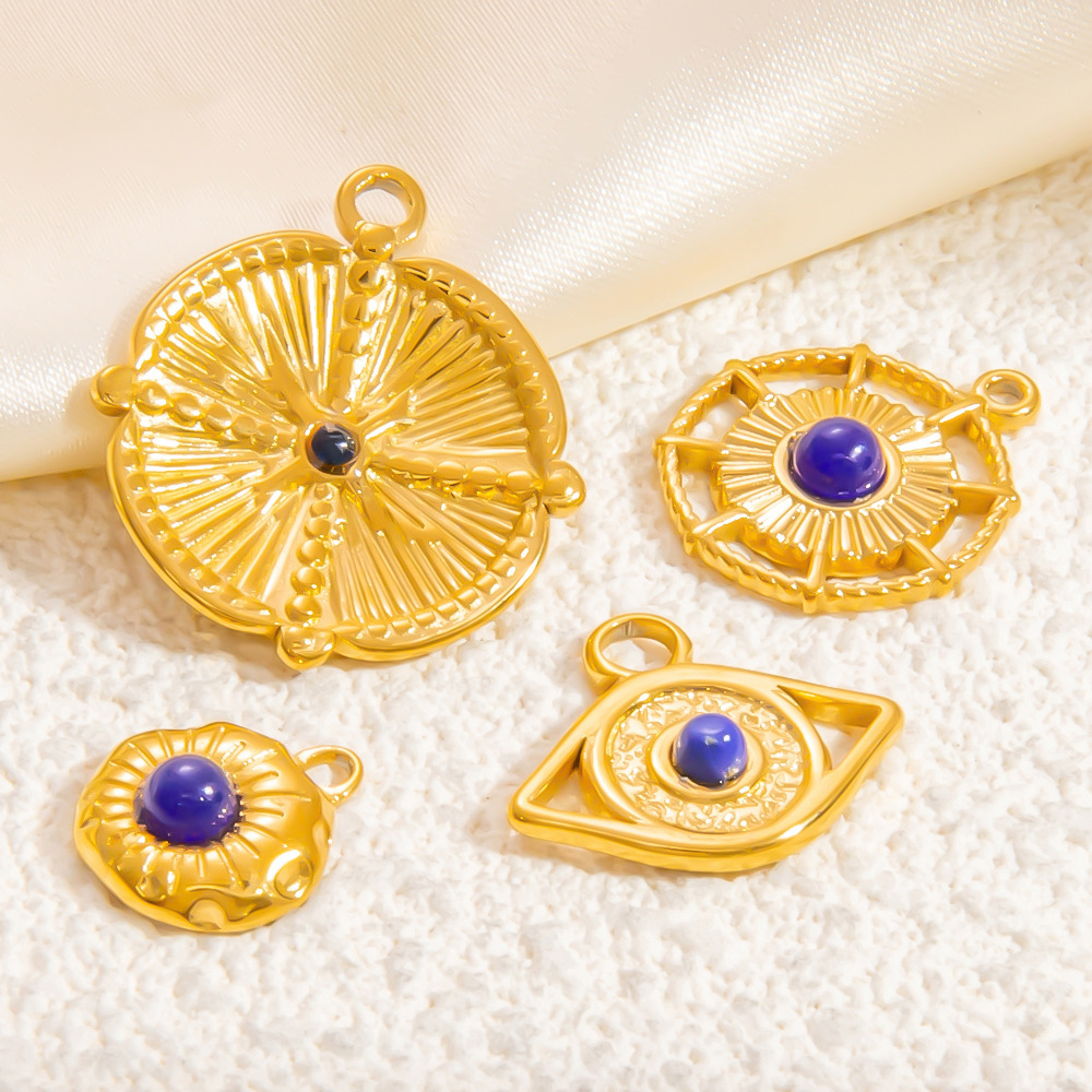 1 Piece Novelty Series Retro Eye Blue Nature Stone Stainless Steel Waterproof Gold Color Women's Pendants h5Picture3