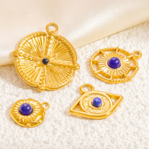 1 Piece Novelty Series Retro Eye Blue Nature Stone Stainless Steel Waterproof Gold Color Women's Pendants h5 Picture3