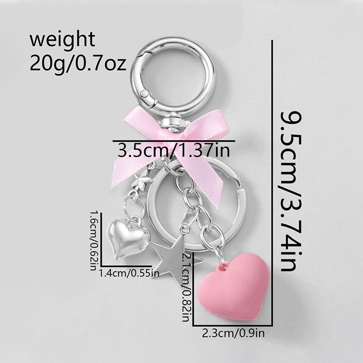 Portachiavi a forma di cuore con fiocco rosa e catena in argento Immagine2