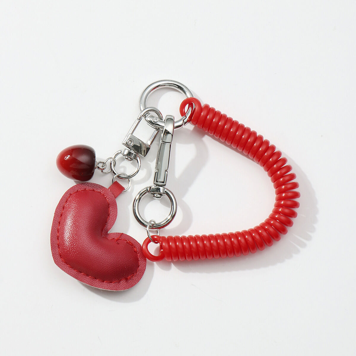 1 portachiavi con linea telefonica a forma di cuore rosso e ciliegia Immagine2