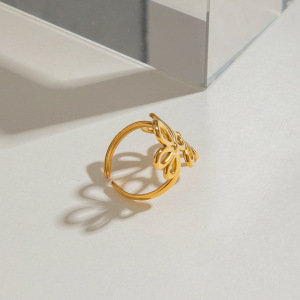 1 Stuk Romantische Serie Elegante Dubbele Bloemen Roestvrij Staal Waterdicht Goudkleurig Verstelbare Ring Voor Dames h5 Afbeelding3