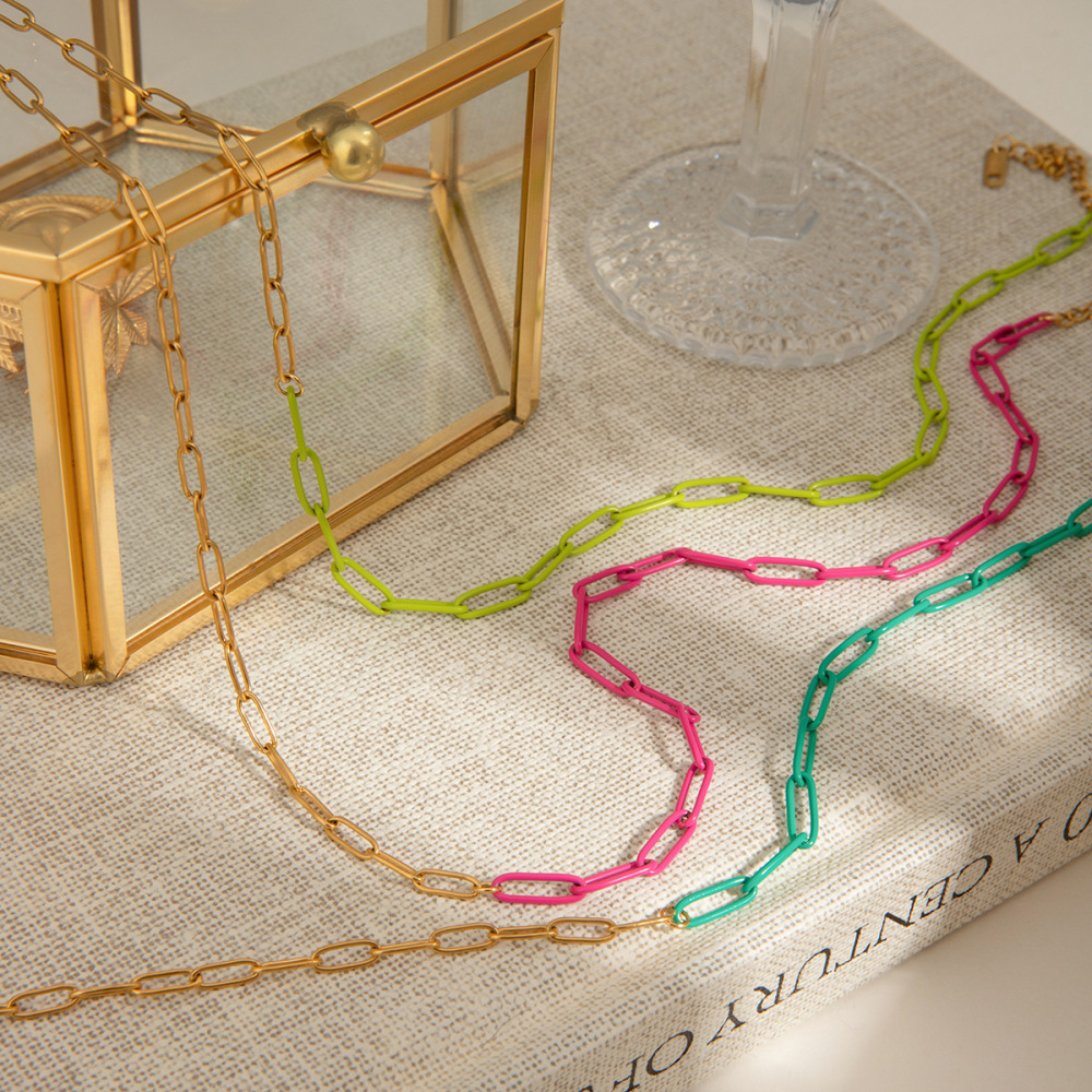 1 Stuk Polychrome Serie Vogue Contrastkleurige Roestvrijstalen Waterdichte Goudkleurige Damesketting Afbeelding3