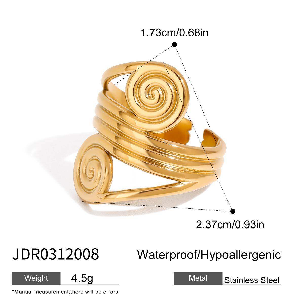 Anelli regolabili da donna in acciaio inossidabile color oro impermeabile, serie moderna, 1 pezzo 