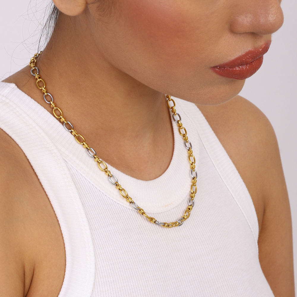 1 Piece Modern Series Sophisticated Chain Stainless Steel Waterproof Gold & Silver Color Women's Chain Necklaces Picture9