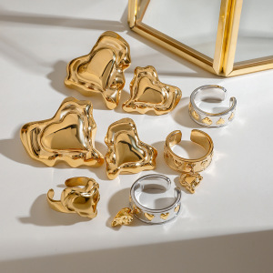 1 Stück Romantische Serie Retro Unregelmäßiger Herzförmiger Edelstahl Wasserdicht Goldfarbener Damenring h5 Bild3
