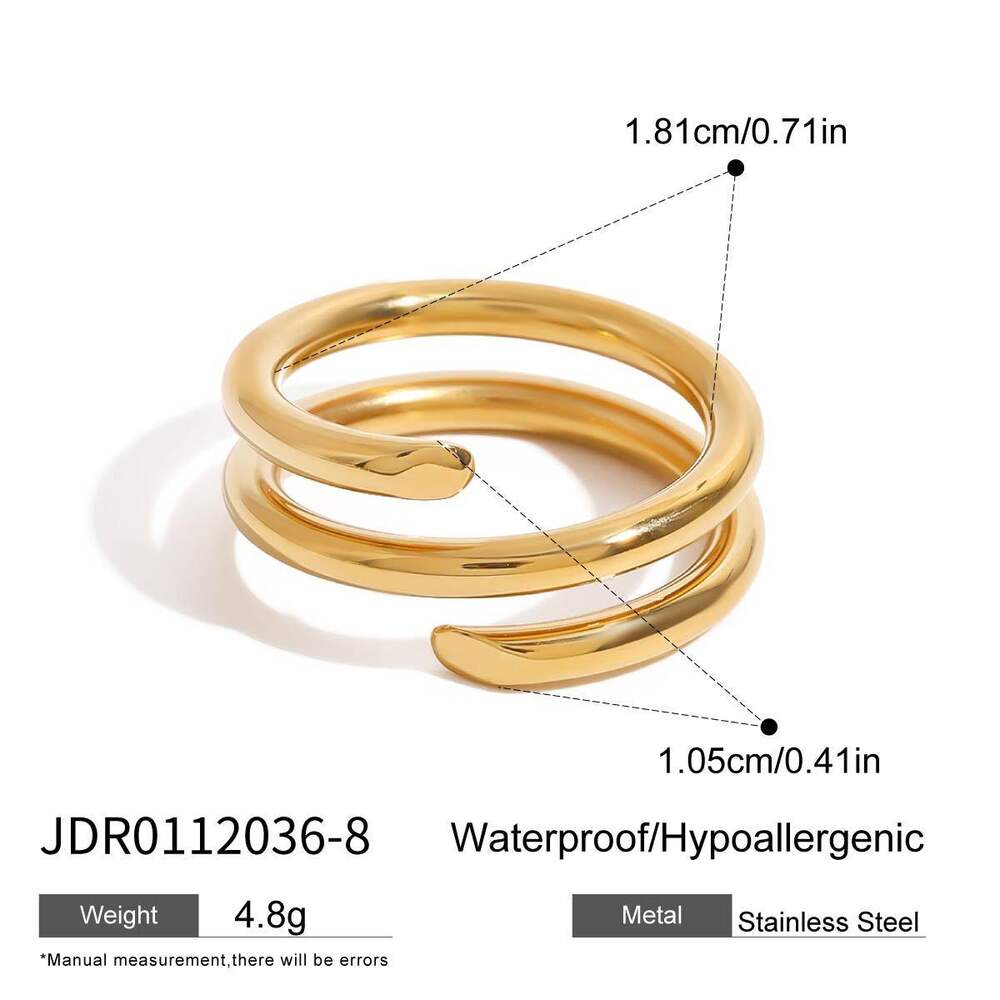 1 Stück Minimalistische Serie Schicker dreilagiger Kreisring aus Edelstahl, wasserdicht, goldfarben, Damenring