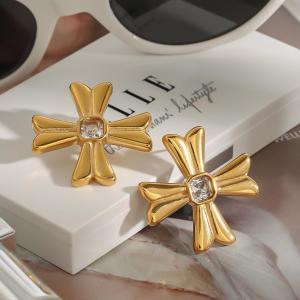 1 Pair Classic Series Exquisite Cross Shape Stainless Steel Waterproof Gold Color Women's Stud Earrings h5 Picture8