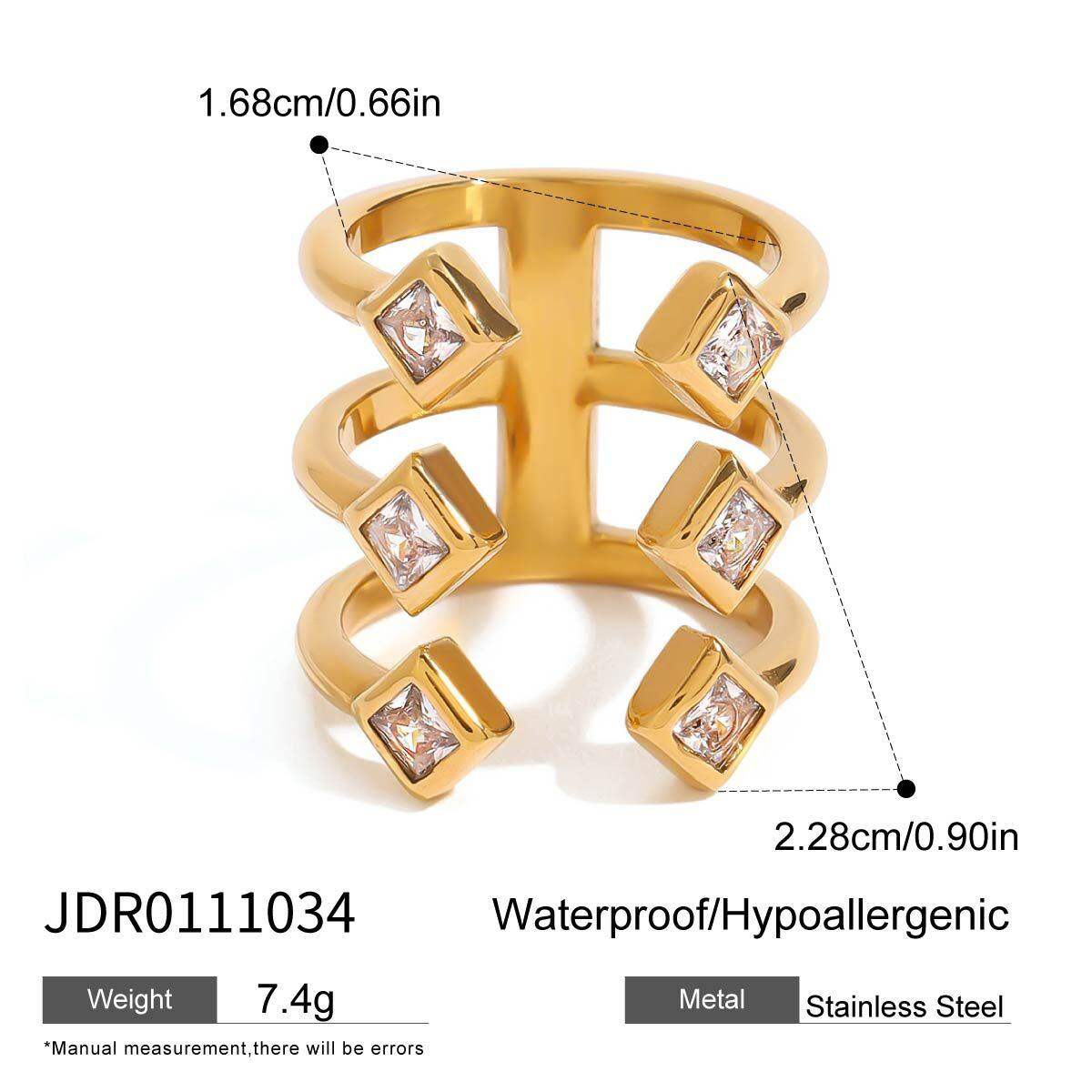 1 pezzo di anelli singoli da donna in acciaio inossidabile impermeabile color oro con rombo retrò della serie sofisticata h5 