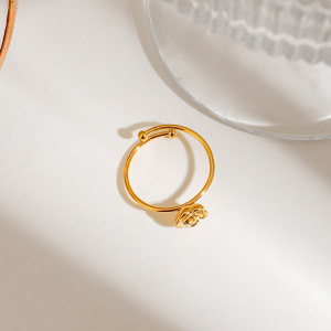 1 Piece Romantic Series Graceful Flower Delicate Stainless Steel Waterproof Gold Color Women's Adjustable Rings h5 Picture7