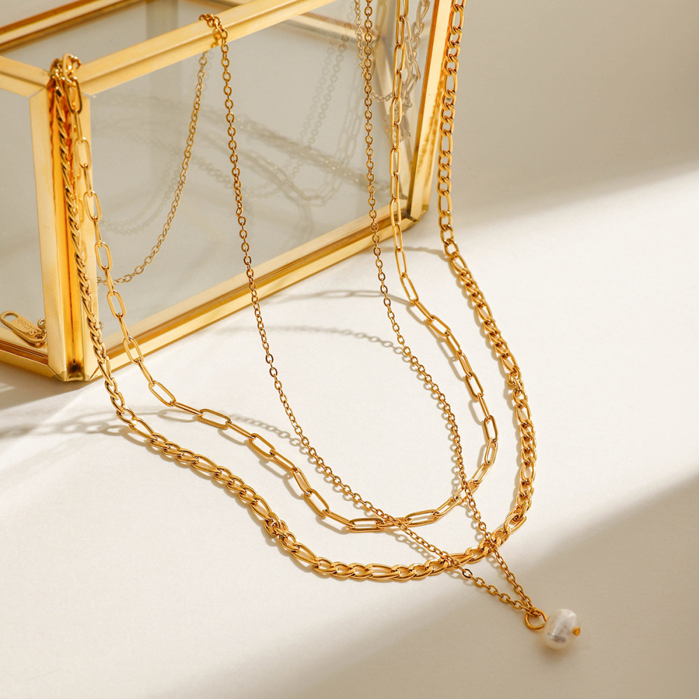 1 Piece Elegant Series All-Match Multi-Layer Stainless Steel Waterproof Gold Color Women's Layered Necklaces Picture8
