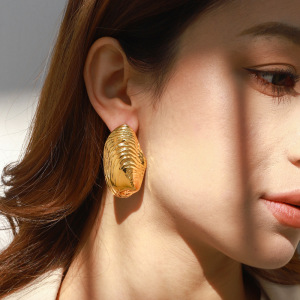 1 Paio Di Orecchini A Bottone Da Donna In Acciaio Inossidabile Color Oro A Forma Di Conchiglia Naturale, Serie Classica h5 Immagine7