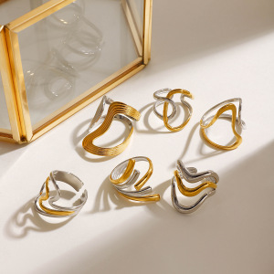 1 Stück Designable Series Personality Line Edelstahl Wasserdicht Gold & Silber Farbe Damen Verstellbarer Ring h5 Bild6