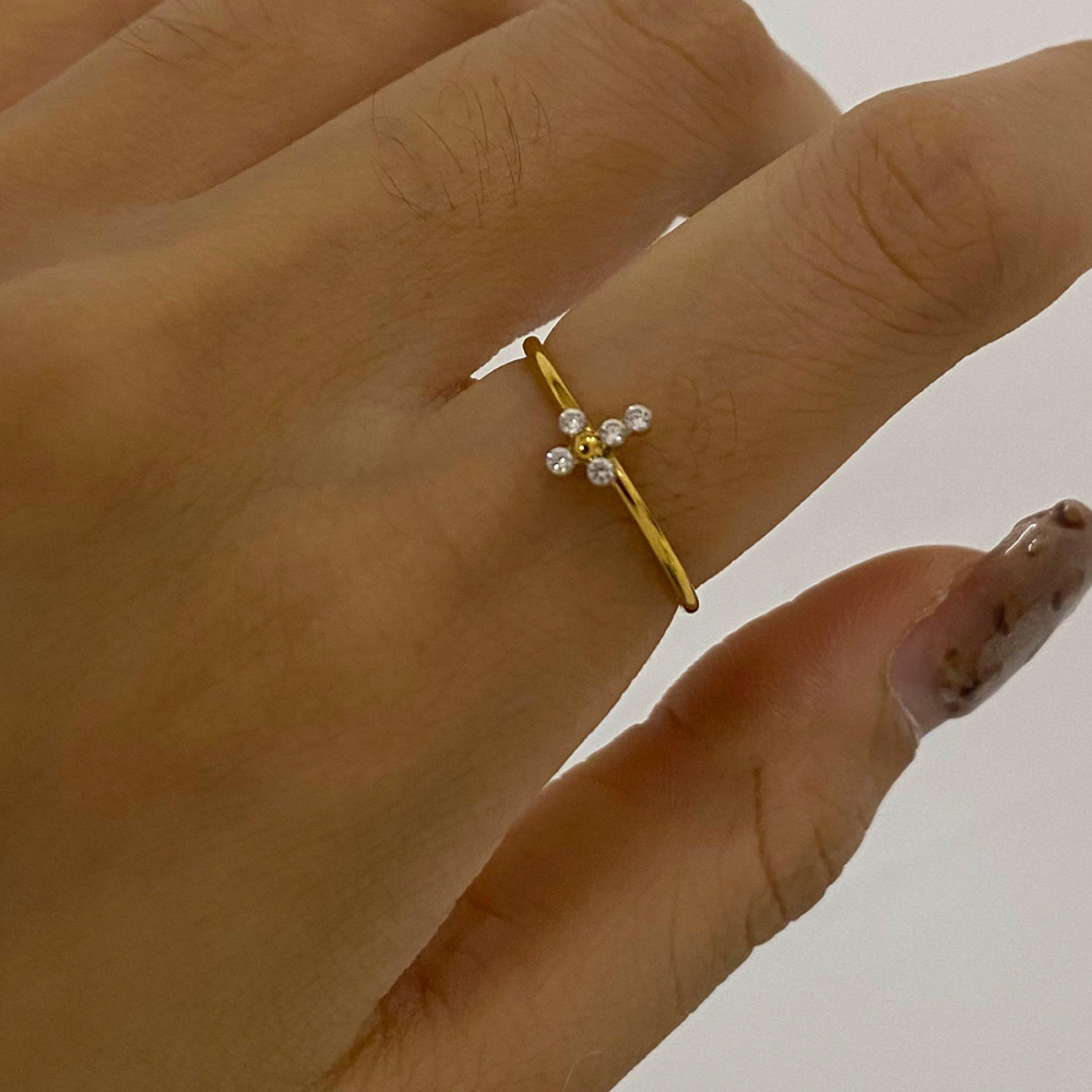 1 Piece Exquisite Series Delicate Cross Stainless Steel Waterproof Gold Color Women's Ring Sets h5Picture7