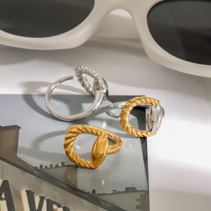 1 Piece Designable Series D Shape Braid Stainless Steel Waterproof Gold Color Women's Single Rings h5 Picture6