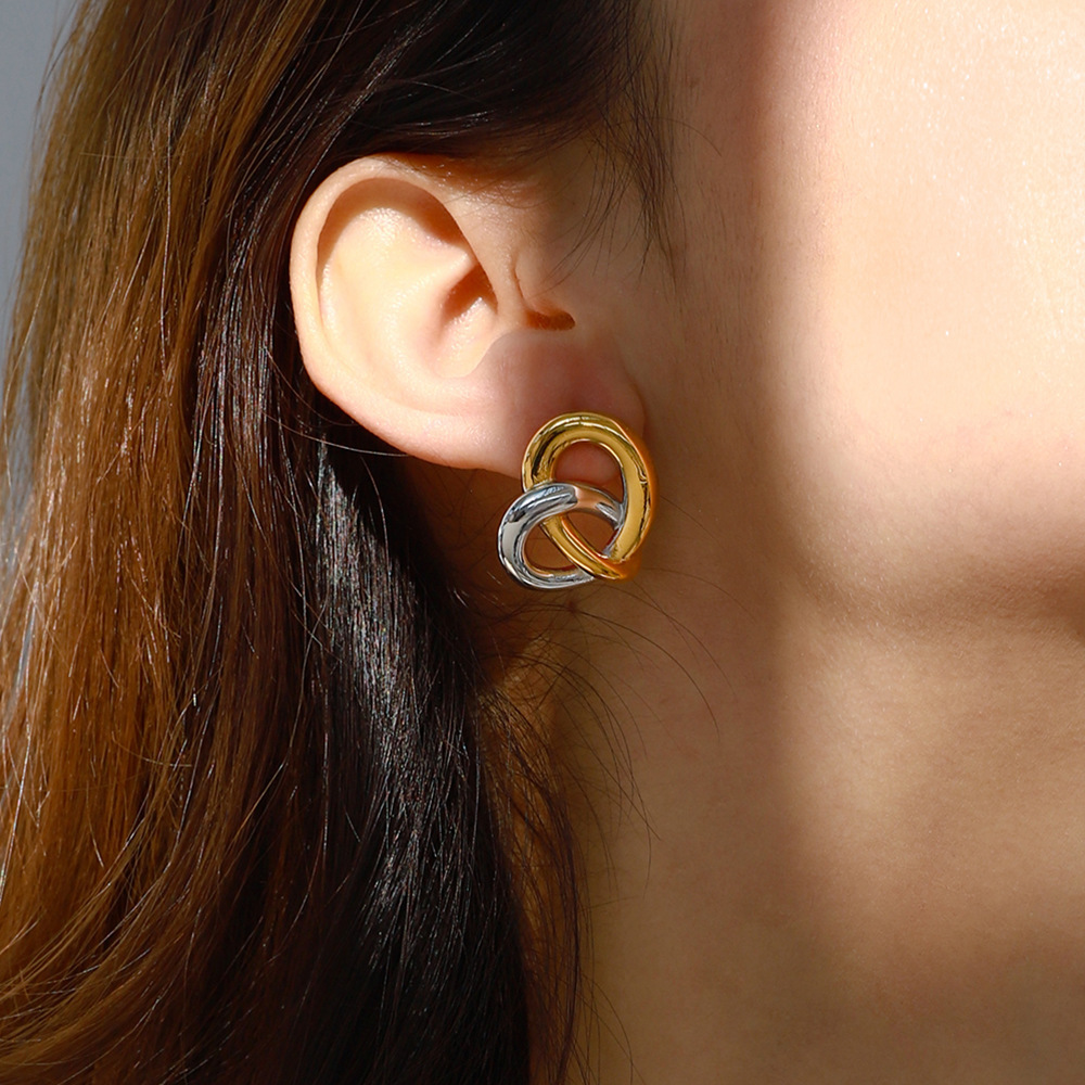 1 Paio Di Orecchini A Bottone Da Donna In Acciaio Inossidabile Color Oro, A Forma Di Nodo A Cuore, Serie Fascinating Daily h5Immagine4