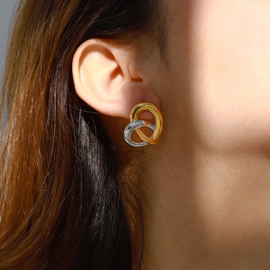 1 Paio Di Orecchini A Bottone Da Donna In Acciaio Inossidabile Color Oro, A Forma Di Nodo A Cuore, Serie Fascinating Daily h5 Immagine4