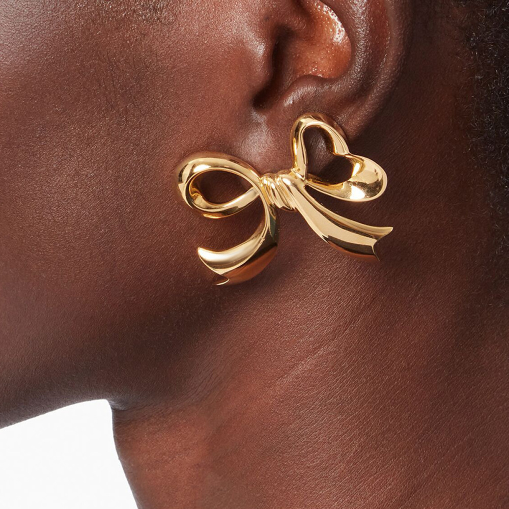 1 Paio Di Orecchini A Bottone Da Donna In Acciaio Inossidabile Color Oro, A Forma Di Fiocco, Modello Romantic Series, Eleganti E Impermeabili Immagine6
