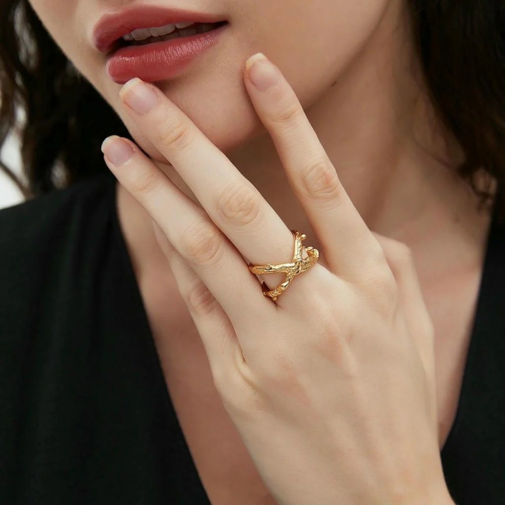 1 Piece Charming Series Designable Hammered Texture Line Stainless Steel Waterproof Silver Color Women's Adjustable Rings h5Picture7