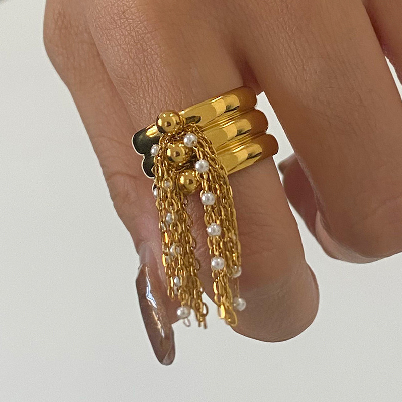 1 Piece Classic Series Designsble Tassel Stainless Steel Waterproof Gold Color Women's Single Rings Picture7