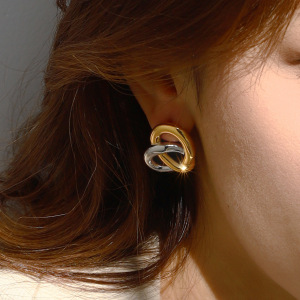 1 Paio Di Orecchini A Bottone Da Donna In Acciaio Inossidabile Color Oro, A Forma Di Nodo A Cuore, Serie Fascinating Daily h5 Immagine5
