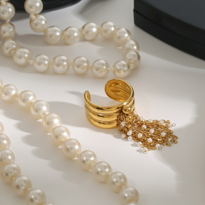 1 Piece Classic Series Designsble Tassel Stainless Steel Waterproof Gold Color Women's Single Rings h5 Picture5