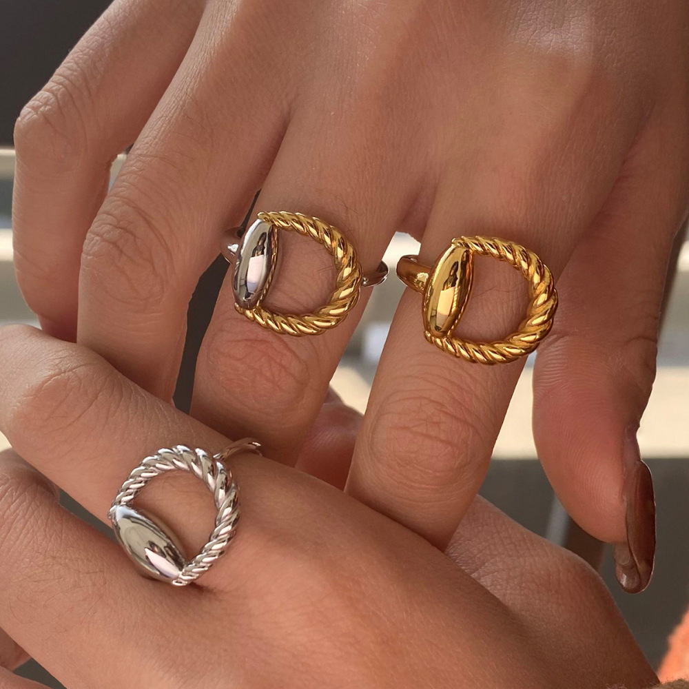 1 Piece Designable Series D Shape Braid Stainless Steel Waterproof Gold Color Women's Single Rings h5Picture3