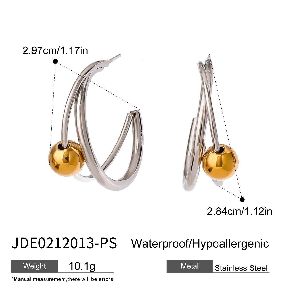 1 paio di orecchini a bottone da donna in acciaio inossidabile anulare, impermeabili, color oro e argento, squisiti e di design. 
