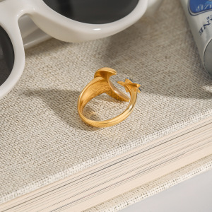 1 Piece Classic Series Moon And Star Stainless Steel Waterproof Gold & Silver Color Women's Single Rings h5 Picture3