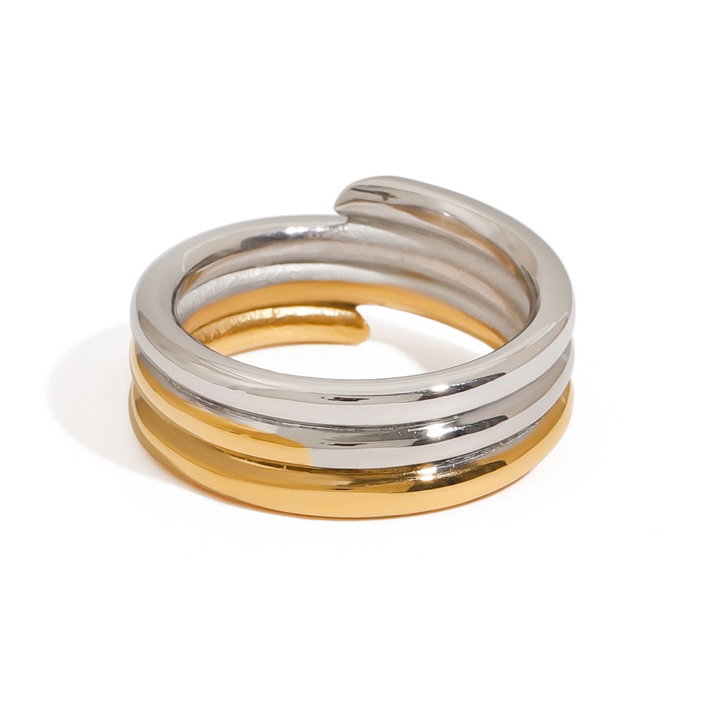 1 Piece Minimalist Series Chic Mixed Color Three Layers Stainless Steel Waterproof Gold & Silver Color Women's Single Rings h5Picture5