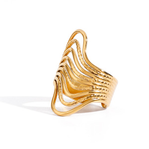 1 Stück Minimalist Series Chic Line Edelstahl Wasserdicht Goldfarbene Damenringe Verstellbar h5 Bild6