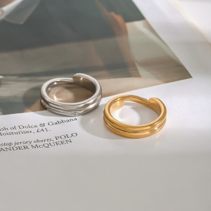 1 Piece Classic Series Delicate Double-Layer Circle Stainless Steel Waterproof Gold Color Women's Single Rings h5 Picture4