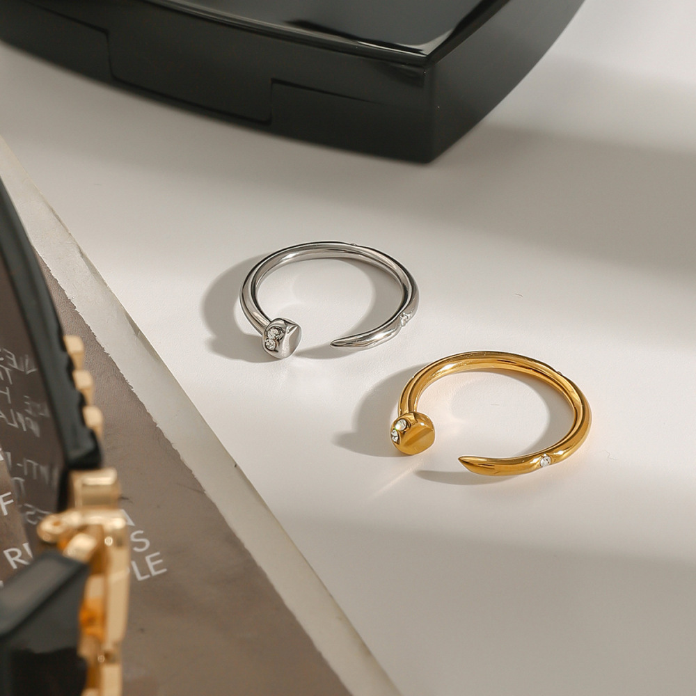 1 Piece Modern Series Classic Annular Nail Stainless Steel Waterproof Gold Color Women's Single Rings h5Picture3