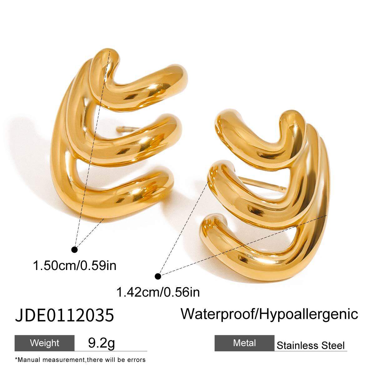 1 paio di orecchini a bottone da donna in acciaio inossidabile color oro, linea minimalista anulare, serie personalizzabile 