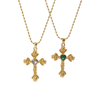 1 Piece Luxurious Series Fascinating Ross Cross Stainless Steel Waterproof Gold Color Women's Pendant Necklaces h5 Picture4