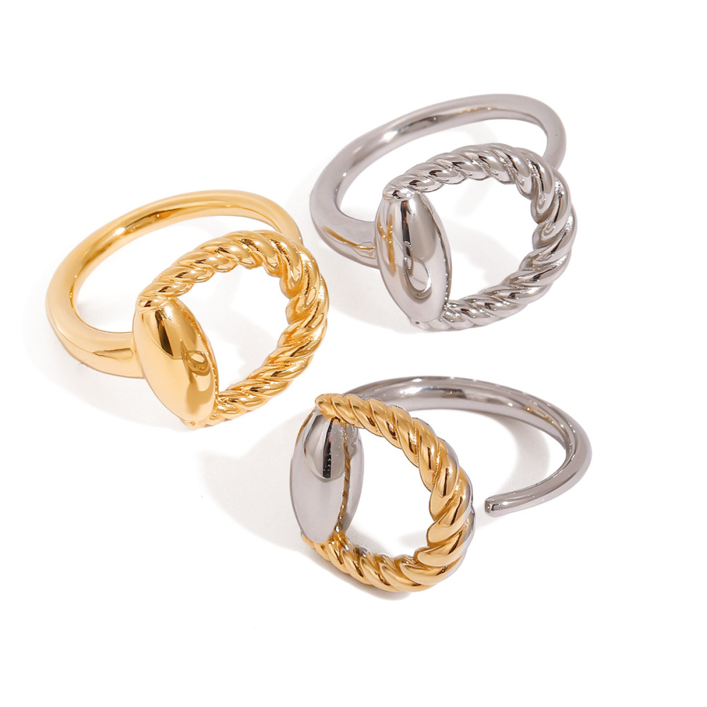 1 Piece Designable Series D Shape Braid Stainless Steel Waterproof Gold Color Women's Single Rings h5Picture5