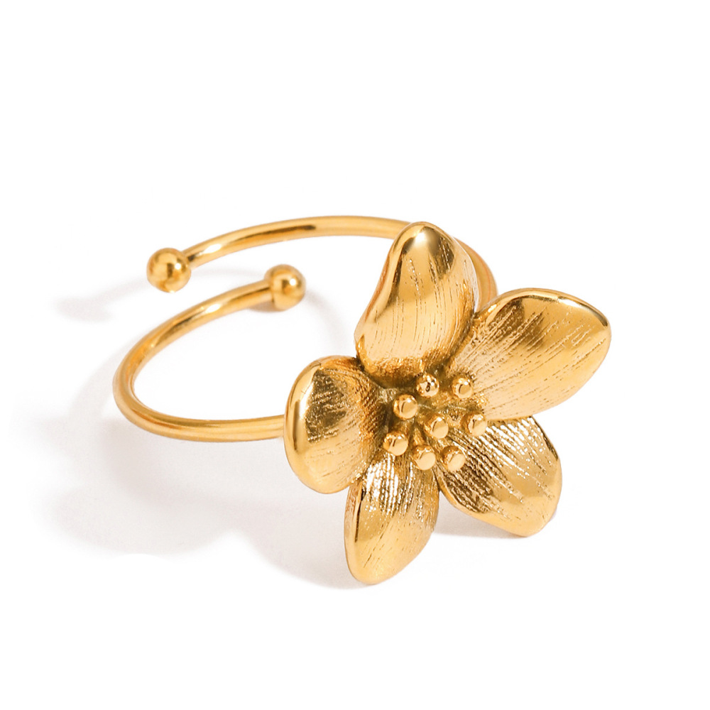 1 Piece Romantic Series Elegant Delicate Flower Stainless Steel Waterproof Gold Color Women's Adjustable Rings Picture7