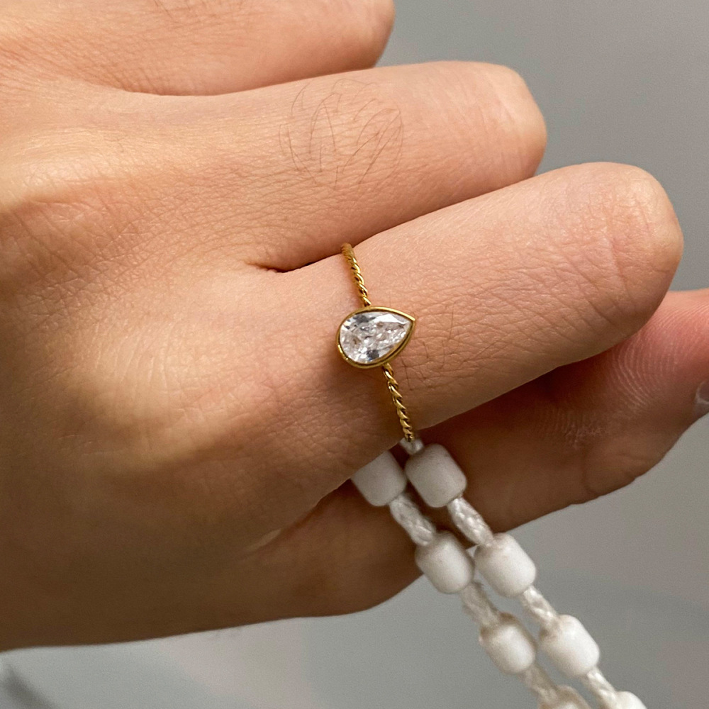 1 Piece Luxurious Series Charming Droplet Stainless Steel Waterproof Gold Color Women's Ring Sets h5Picture7