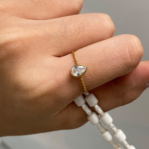 1 Piece Luxurious Series Charming Droplet Stainless Steel Waterproof Gold Color Women's Ring Sets h5 Picture7