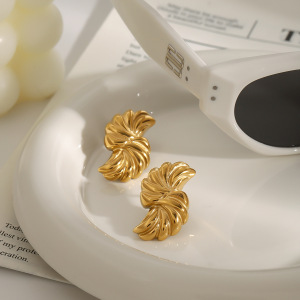 1 Paio Di Orecchini A Bottone Da Donna In Acciaio Inossidabile Color Oro, Dalla Linea Irregolare, Della Serie Classica h5 Immagine3