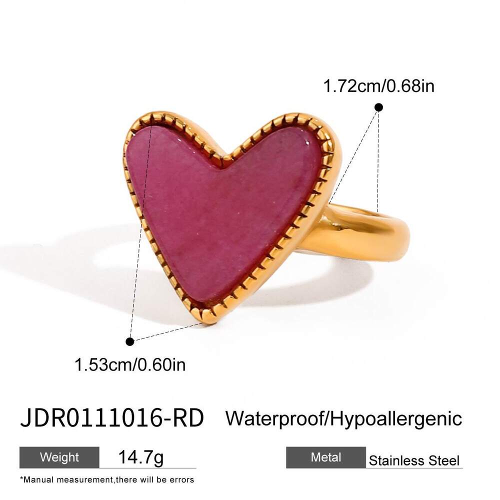 Anelli regolabili da donna in acciaio inossidabile color oro, impermeabili, a forma di cuore, serie policroma, 1 pezzo