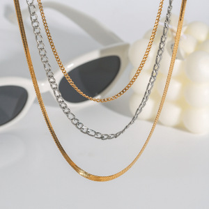 1 Piece Simple Series Charming Style Line Stainless Steel Waterproof Gold & Silver Color Women's Layered Necklaces h5 Picture4