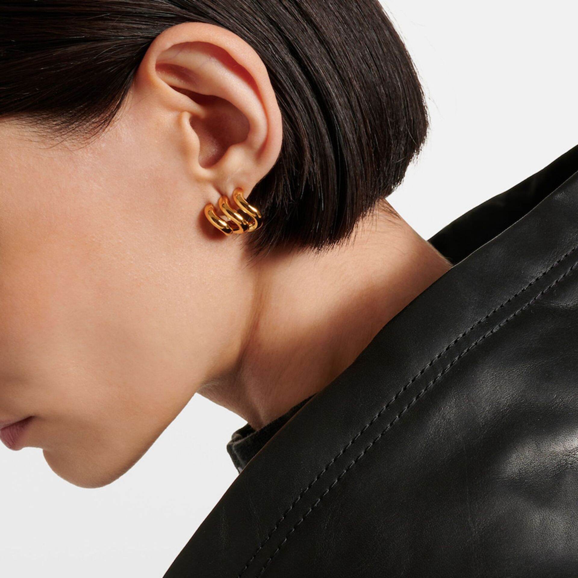 1 paio di orecchini a bottone da donna in acciaio inossidabile color oro, linea minimalista anulare, serie personalizzabile Immagine2