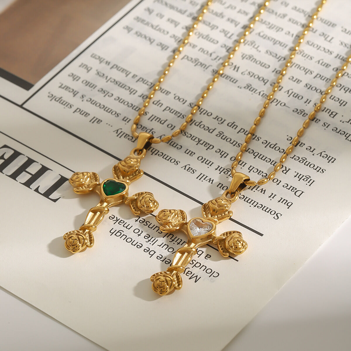 1 Piece Luxurious Series Fascinating Ross Cross Stainless Steel Waterproof Gold Color Women's Pendant Necklaces h5 Picture2