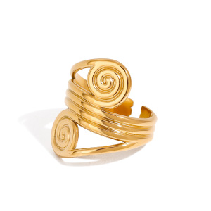 1 Piece Modern Series Spiral Line Stainless Steel Waterproof Gold Color Women's Adjustable Rings h5 Picture8